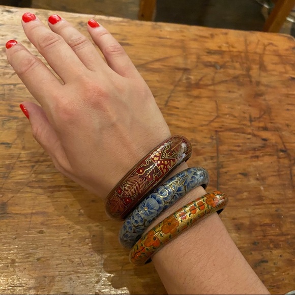 💎 Set of three ornate papier-mâché bangles - Picture 3 of 3